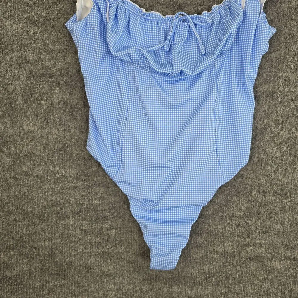 Frankies Bikinis x Pink Swimsuit Large Hampton Gingham Blue One Piece Pool Cute